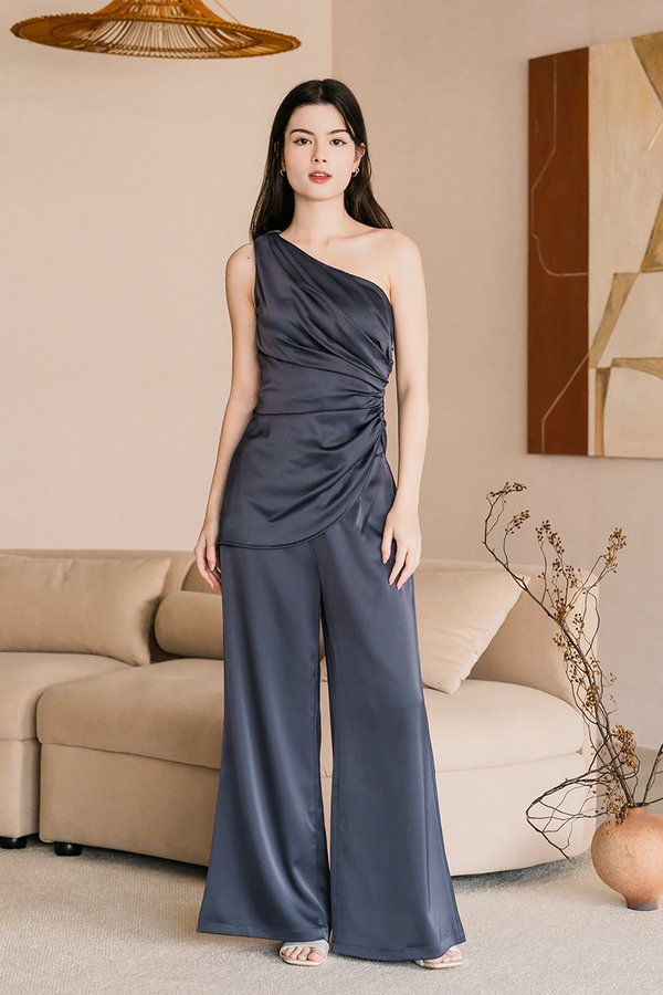 Claudine Satin Wide Leg Pants - Petite (Shadow)