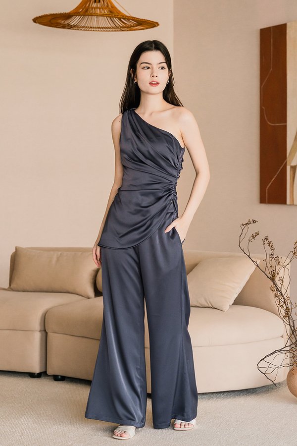 Claudine Satin Wide Leg Pants - Petite (Shadow)