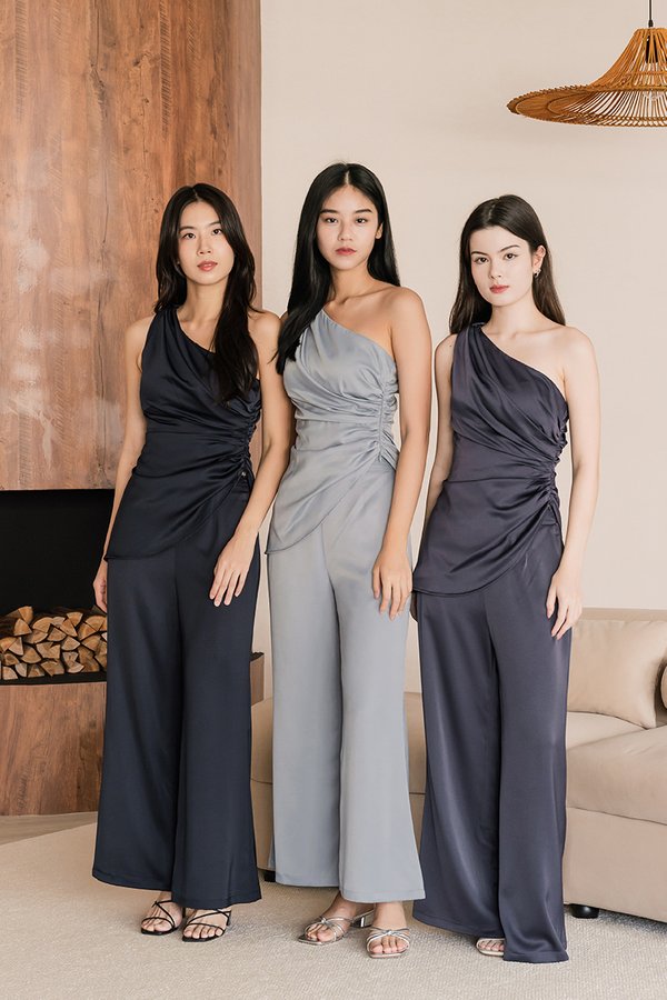 Claudine Satin Wide Leg Pants - Regular (Midnight Black)