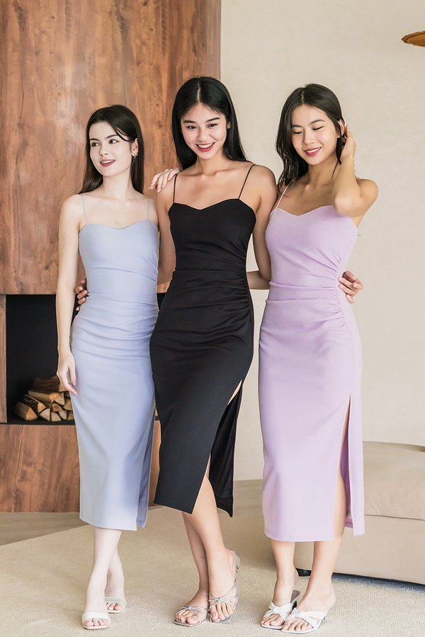 Corrine Padded Ruched Midaxi Dress (Black)