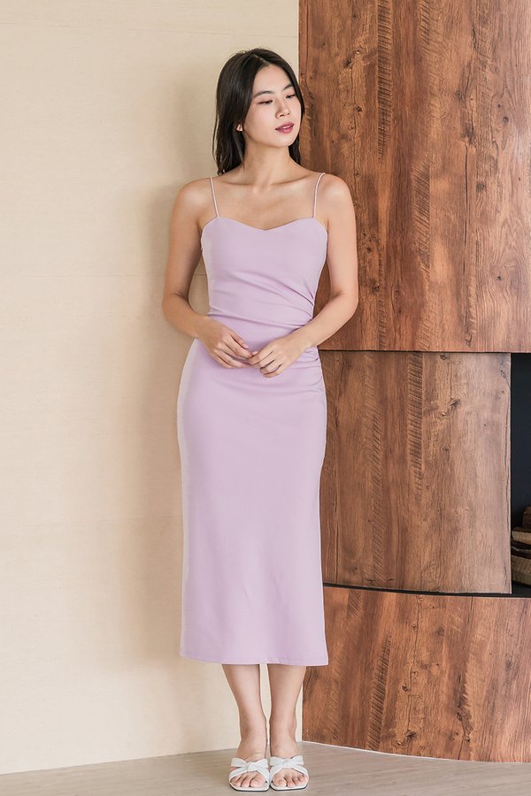 Corrine Padded Ruched Midaxi Dress (Lilac)