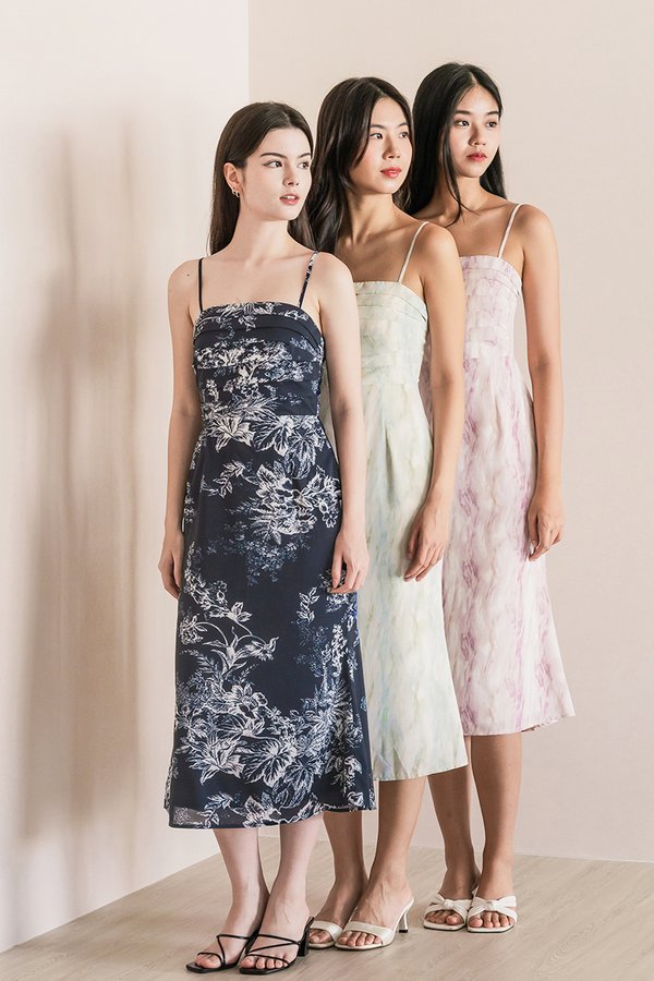 Dione Padded Folds Midi Dress (Midnight Earthy Bliss)