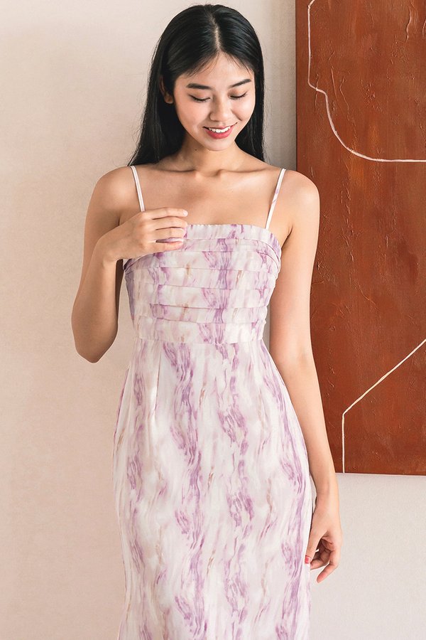 Dione Padded Folds Midi Dress (Lavender Dreams)