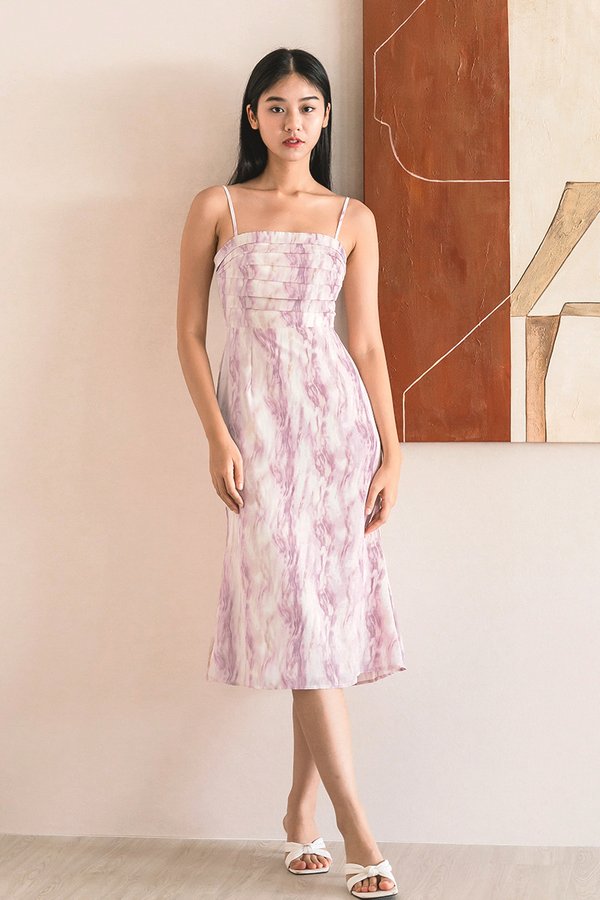Dione Padded Folds Midi Dress (Lavender Dreams)