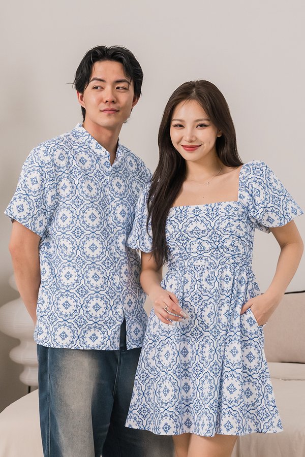 Hans Mandarin Collar Shirt (Blue Abundance)