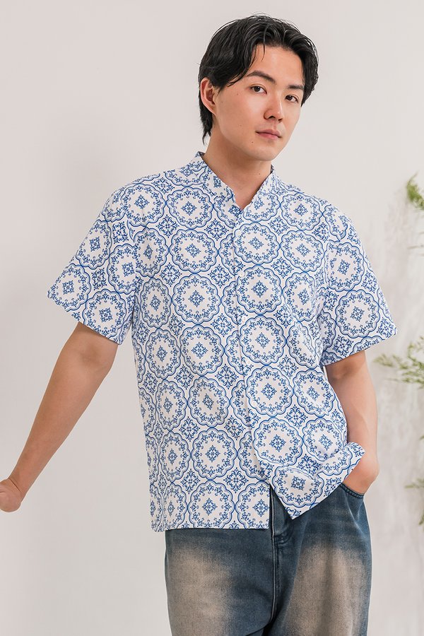 Hans Mandarin Collar Shirt (Blue Abundance)