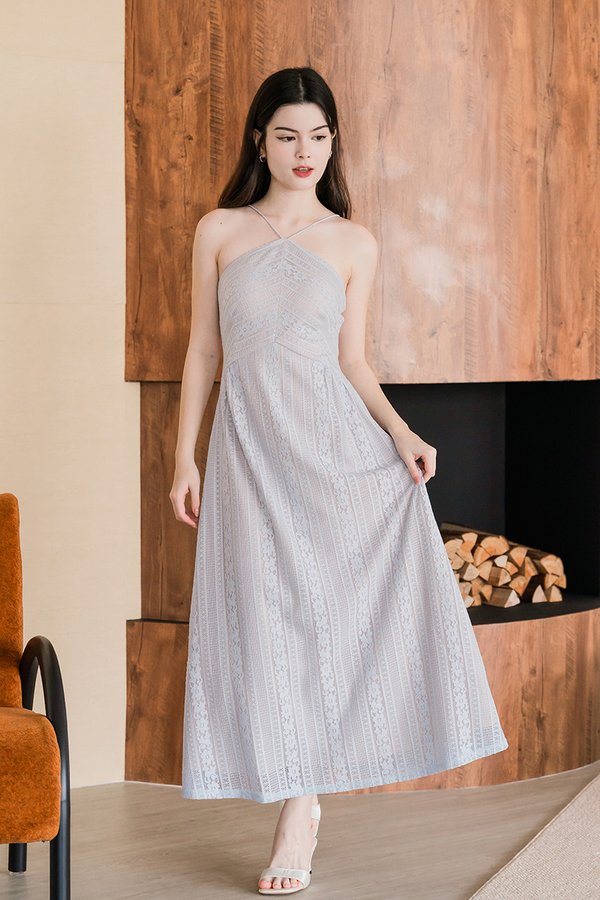 Hermione Padded Halter Midaxi Lace Dress V2 (Periwinkle)