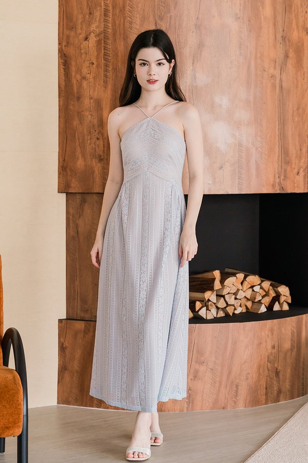 Hermione Padded Halter Midaxi Lace Dress V2 (Periwinkle)