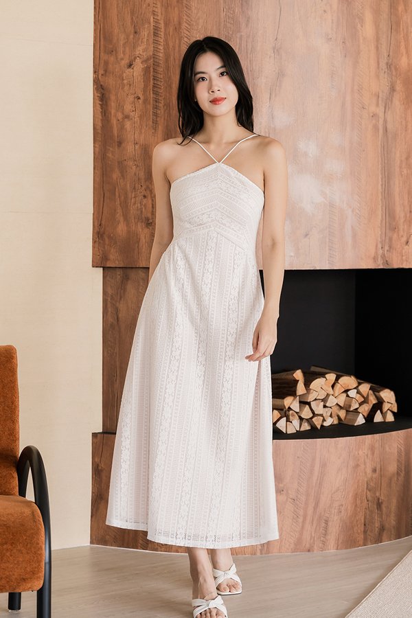 Hermione Padded Halter Midaxi Lace Dress V2 (White)