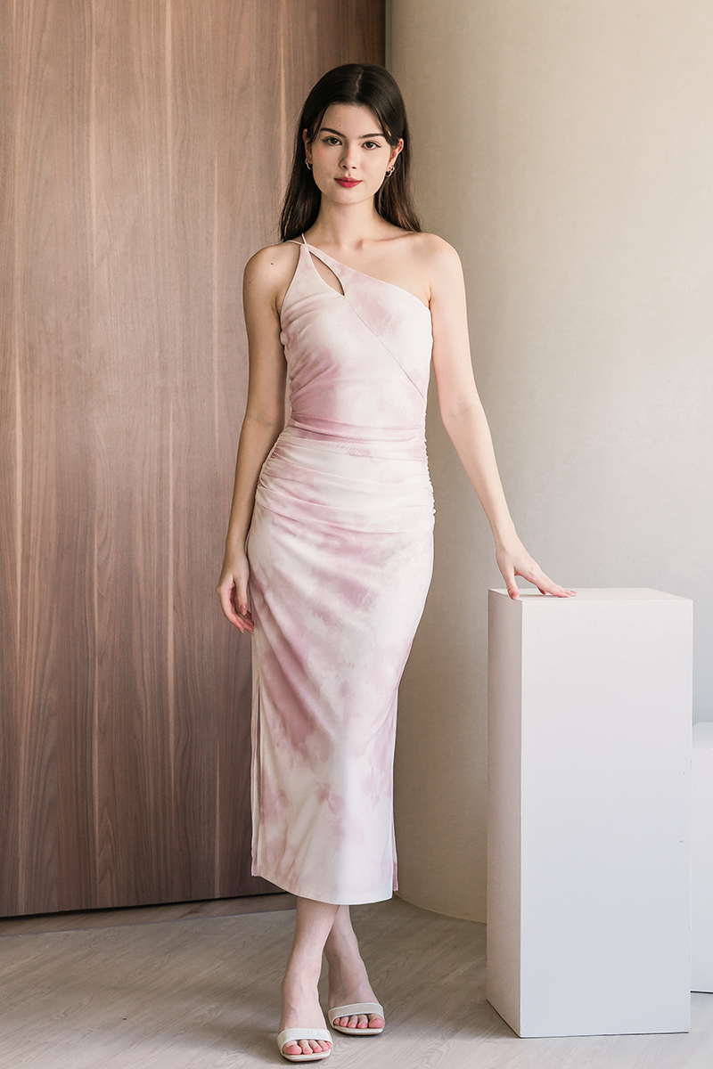 Alesha Padded Tie-Dye Toga Midaxi Dress (Pink Mist) | Dear Lyla