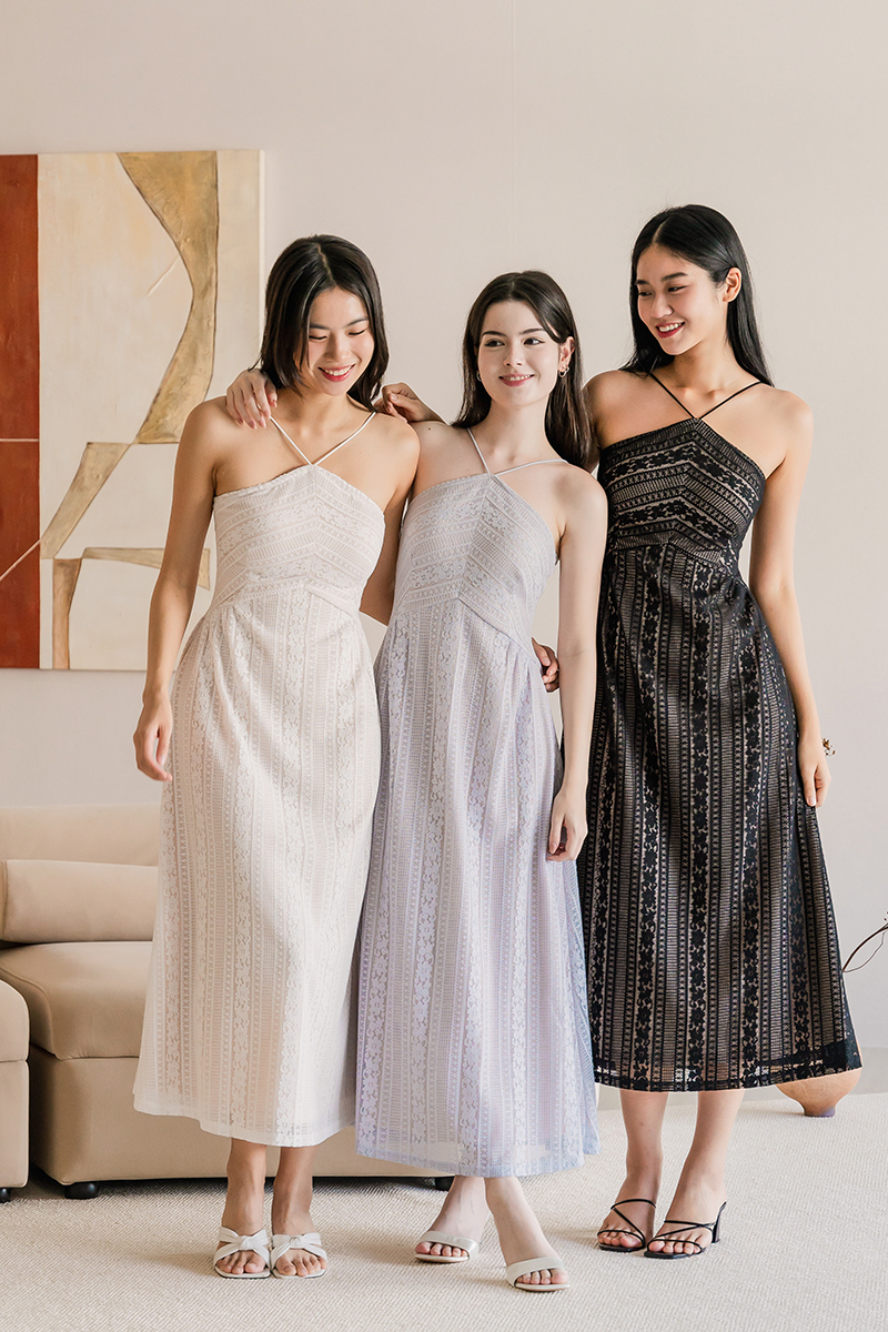 Hermione Padded Halter Midaxi Lace Dress V2 (White) | Dear Lyla