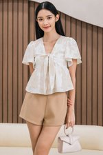 Jayley Tie-Front Peplum Top (Sand Lavish Bloom)
