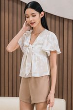 Jayley Tie-Front Peplum Top (Sand Lavish Bloom)