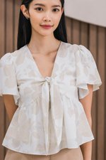 Jayley Tie-Front Peplum Top (Sand Lavish Bloom)