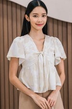 Jayley Tie-Front Peplum Top (Sand Lavish Bloom)