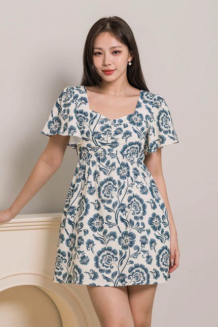 Angela Flutter Sleeve Babydoll Romper Dress (Oriental Blossom)