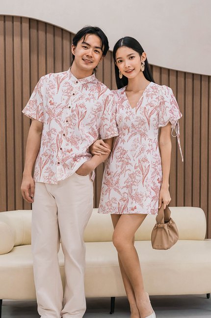 Hans Mandarin Collar Shirt (Brick Red Enchanted Reverie)