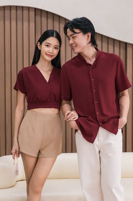 Dan Mandarin Collar Shirt (Maroon)