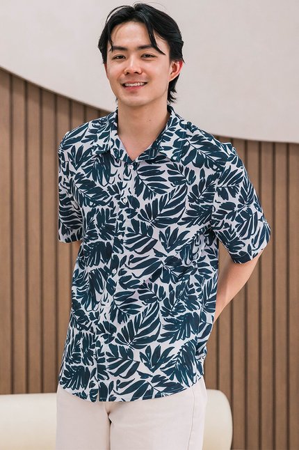 Benjamin Collar Shirt (Teal Hawaiian)