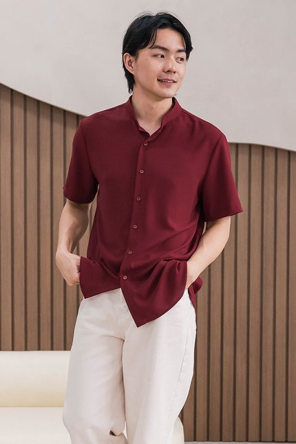 Dan Mandarin Collar Shirt (Maroon)