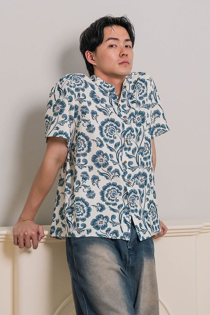 *RESTOCKED* Dan Mandarin Collar Shirt (Oriental Blossom)