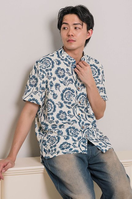 *RESTOCKED* Dan Mandarin Collar Shirt (Oriental Blossom)