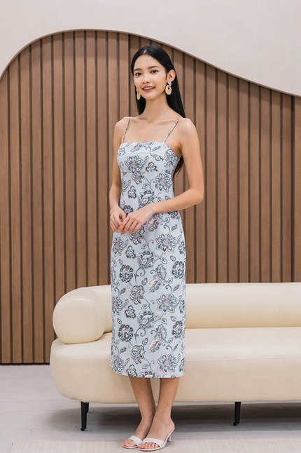 Dania Padded Column Midi Dress (Blue Batik Charms)