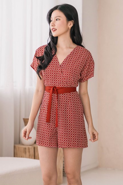 Hana Cuffed Sleeve Colourblock Romper (Prosperous Charm)