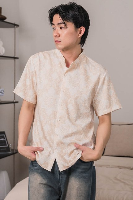 *RESTOCKED* Hans Mandarin Collar Shirt (Sandstone Moroccan Tunes)