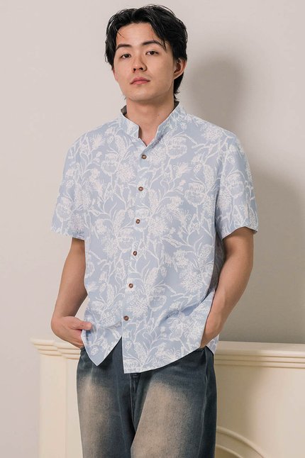 (Backorder - Arrive AFTER CNY) Dan Mandarin Collar Shirt (Lake Blue Batik)