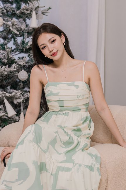*RESTOCKED* Jan Padded Folds Midaxi Dress (Sage Artistry)