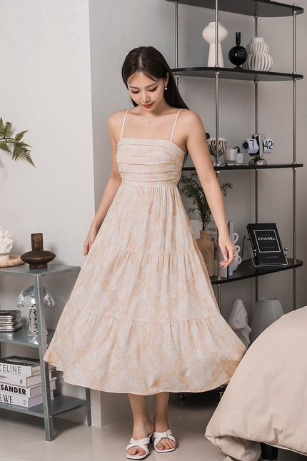 Jan Padded Folds Midaxi Dress (Sandstone Moroccan Tunes)