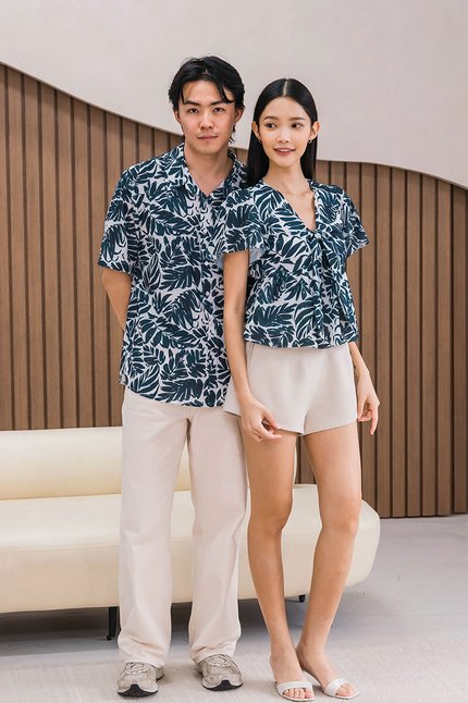 Benjamin Collar Shirt (Teal Hawaiian)