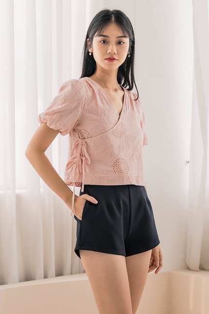 Mira Tie-Ribbon Wrap Top (Petal Pink Embroidery)