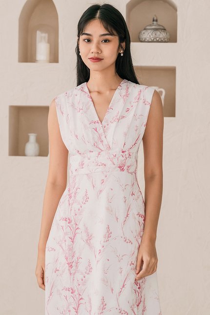 Uma Folds Wrap Midi Dress (Muhly Breeze)