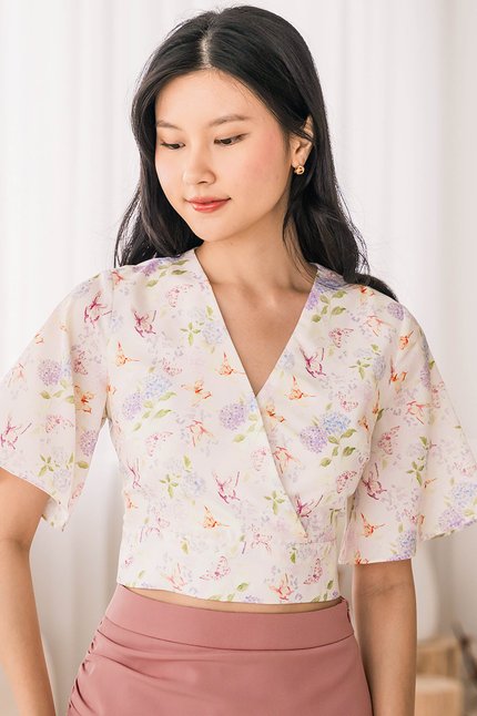 Yuko Flare Sleeve Wrap Top (Whimsical Garden)