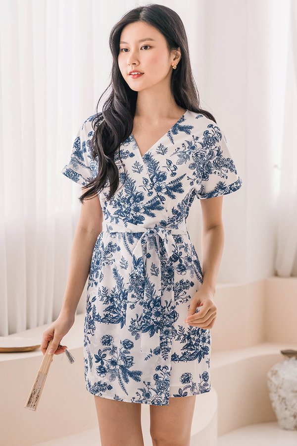 Alyssa Cuffed Sleeve Wrap Dress (Navy Floral Euphoria)