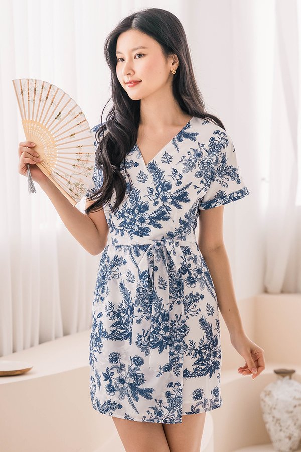 Alyssa Cuffed Sleeve Wrap Dress (Navy Floral Euphoria)