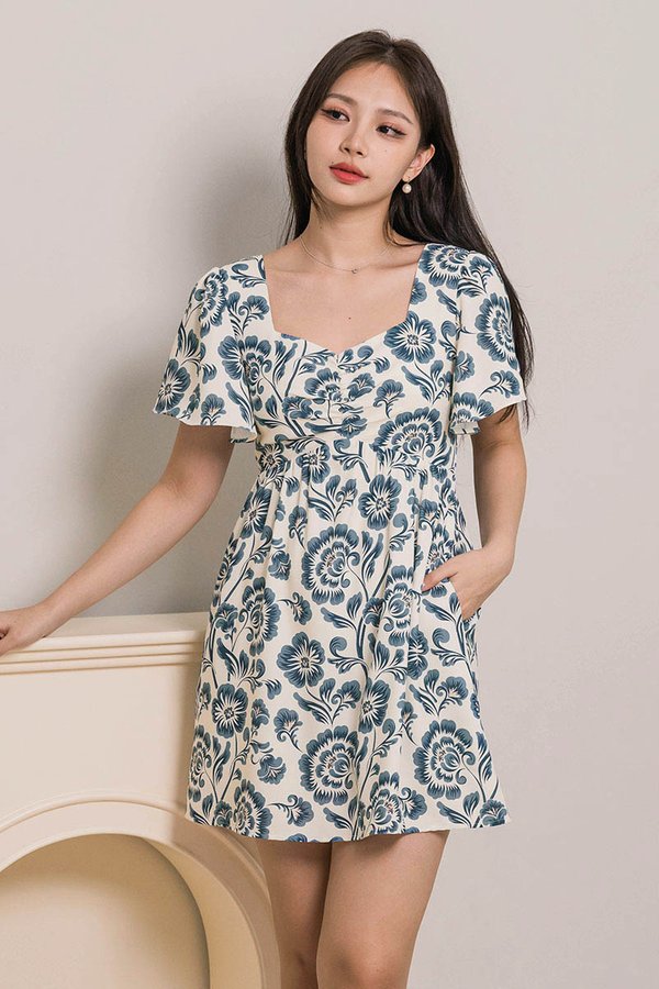 Angela Flutter Sleeve Babydoll Romper Dress (Oriental Blossom)