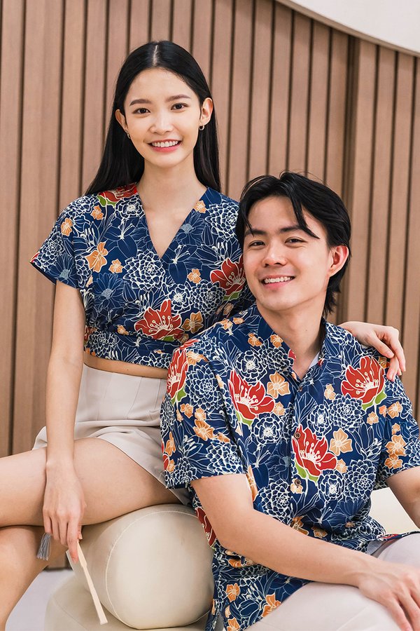 *BACKORDER* Dan Mandarin Collar Shirt (Royal Peranakan)