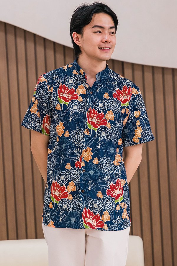 *BACKORDER* Dan Mandarin Collar Shirt (Royal Peranakan)