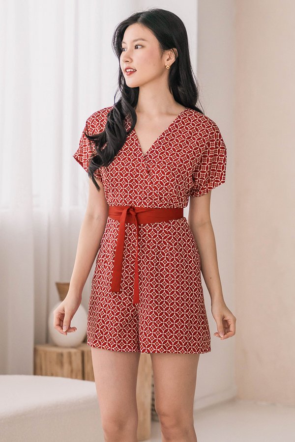 Hana Cuffed Sleeve Colourblock Romper (Prosperous Charm)