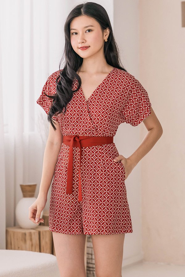 Hana Cuffed Sleeve Colourblock Romper (Prosperous Charm)