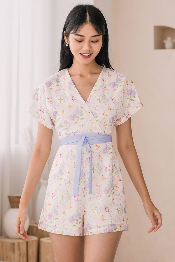 Hana Cuffed Sleeve Colourblock Romper (Whimsical Garden)