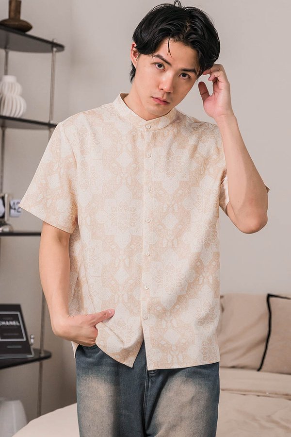 *RESTOCKED* Hans Mandarin Collar Shirt (Sandstone Moroccan Tunes)