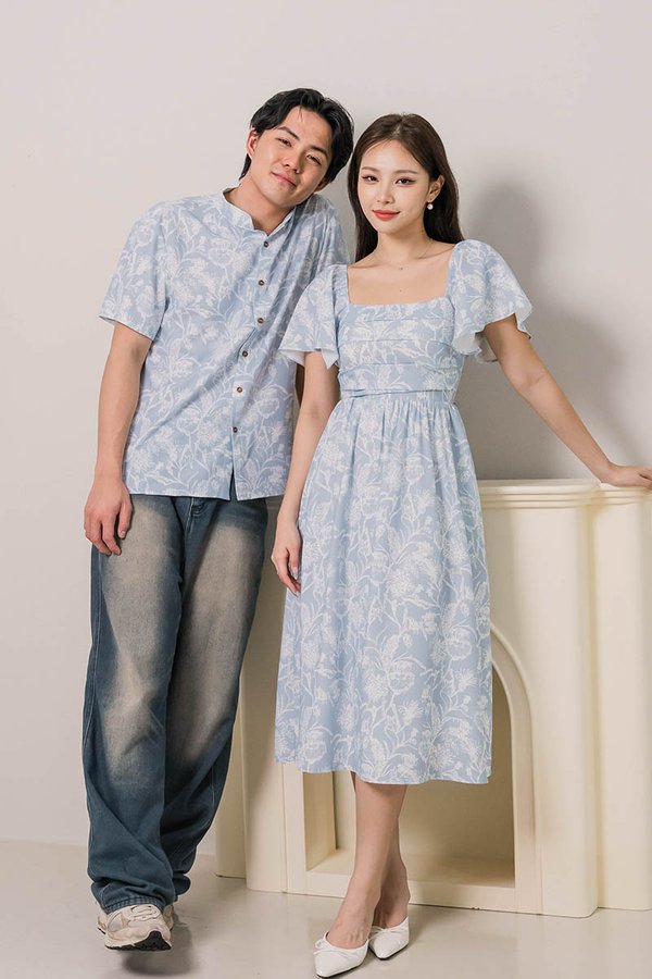 *RESTOCKED* Dan Mandarin Collar Shirt (Lake Blue Batik)