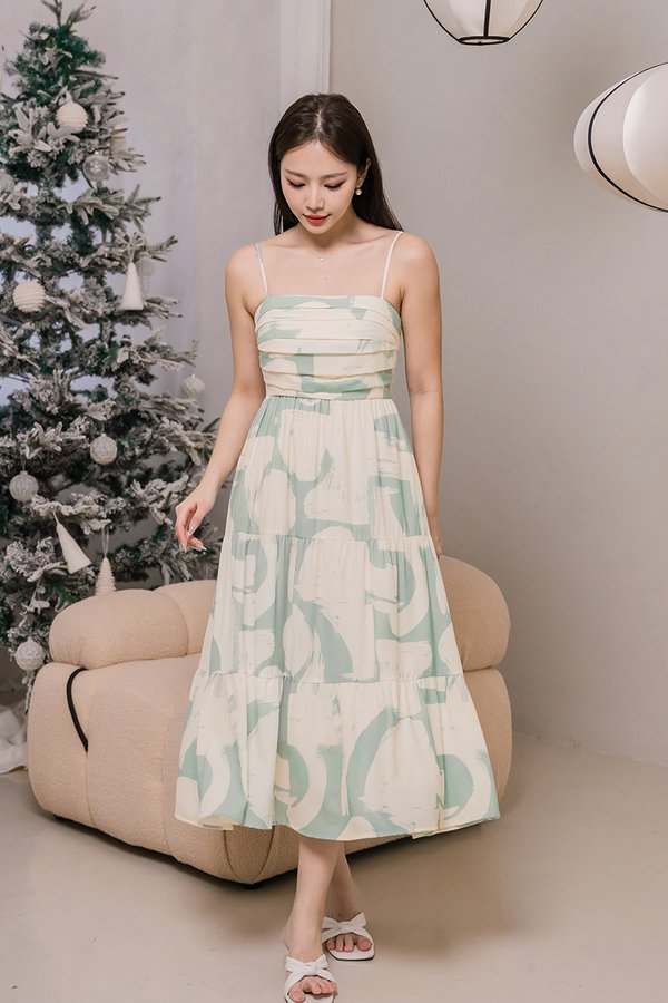 *RESTOCKED* Jan Padded Folds Midaxi Dress (Sage Artistry)