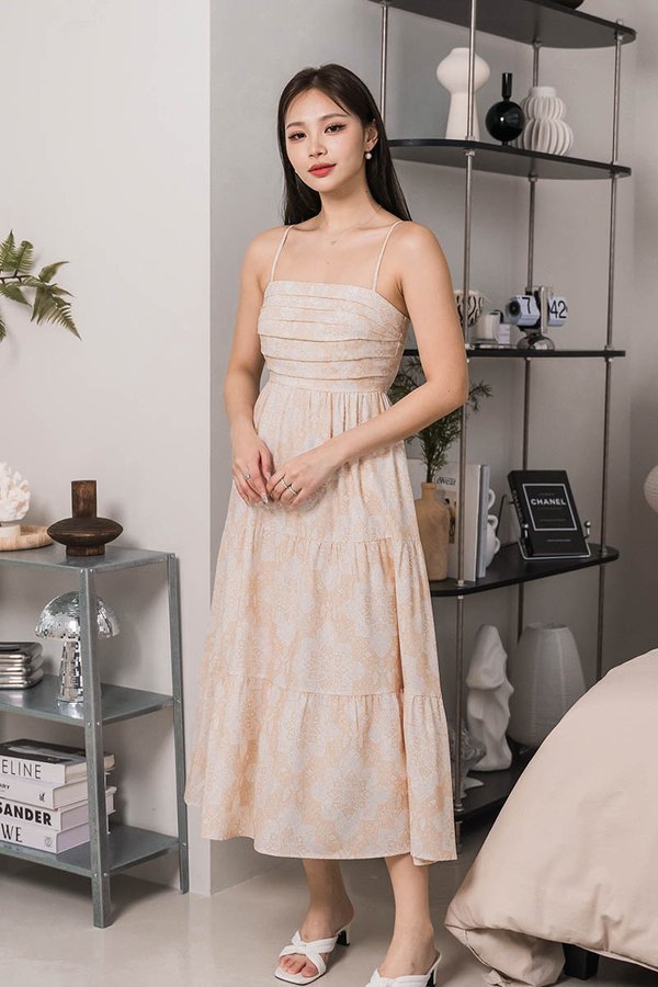 Jan Padded Folds Midaxi Dress (Sandstone Moroccan Tunes)