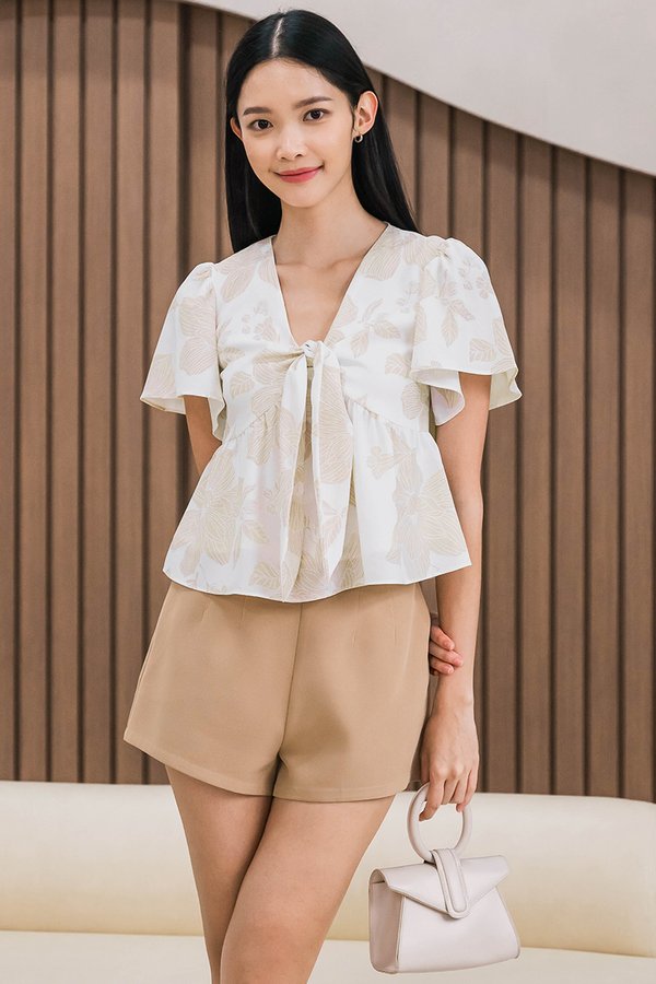 *RESTOCKED* Jayley Tie-Front Peplum Top (Sand Lavish Bloom)