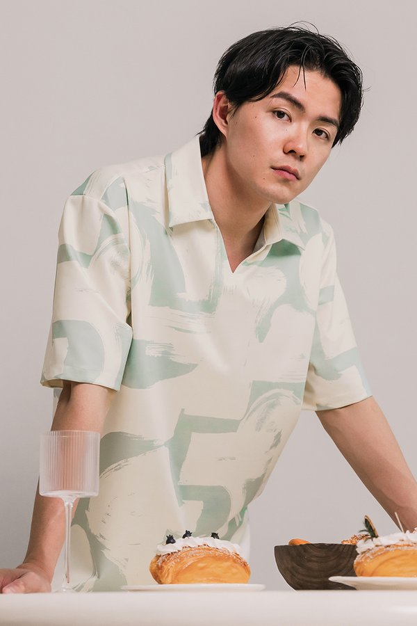 *RESTOCKED* Oliver Polo Oversize Collar Shirt (Sage Artistry)